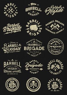 the logos for different types of beer are shown in this graphic design set, which includes two