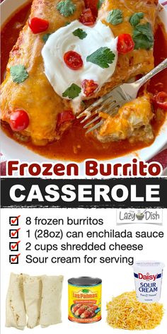 an advertisement for frozen burrito casserole