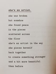 an open book with the words she's an artist