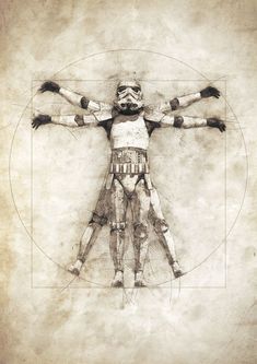 a drawing of a man with arms and legs in the shape of a star wars character