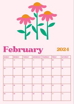 a calendar with pink flowers on it