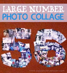 the large number 50 photo collage is made up of many photos and letters,