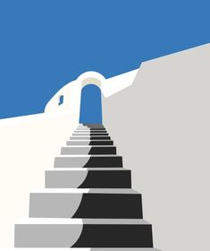 an image of stairs going up to the top of a hill with a blue sky in the background