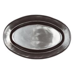 a black and silver plate on a white background