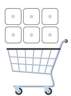 a shopping cart filled with dices on top of each other in front of a white background