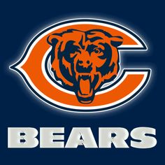 the chicago bears logo is shown on a black and orange background, with an orange bear's head in the center