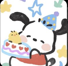 a drawing of a cartoon character holding a cake