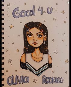 a drawing of a girl with stars on her head and the words good 4 u written in spanish