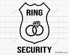 ring security sign with two wedding rings on top of the shield, in black and white