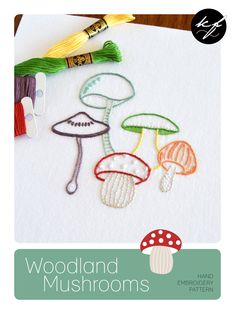 the machine embroidery pattern shows different types of mushrooms