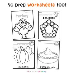 four pumpkin themed worksheets to color and print for preschool, pre - k