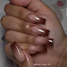 Brown Ombre Nails Design, Brown Ombre Nails Almond, Nail Styles Shapes, Brown Tip Nails, Espresso Yourself, Brown Nails Design, Ombre Brown, Fancy Nails Designs