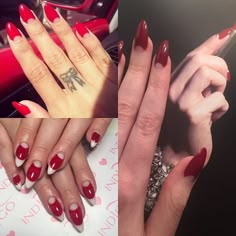 Half Moon Nails Vintage Red, Vintage Half Moon Nails, 30s Nails, 1950 Nails Design, Vintage Style Nails, 1950 Nails, Dita Von Teese Nails, Vintage Nails 1950s, 1940s Nails