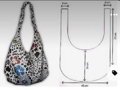 an image of a purse with measurements and measurements for the bottom half, side by side