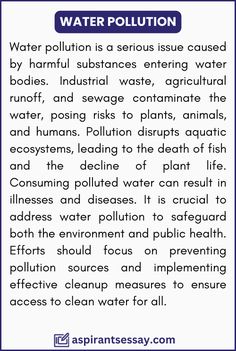 water pollution is serious issue because of its ability to control the environment and help people