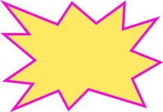 a pink and yellow starburst with an empty space in the center on a white background