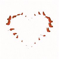 many red butterflies flying in the shape of a heart