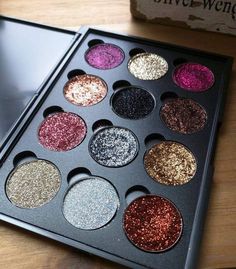 Inspired by the romantic (and often, sinister 💀) stories of the Old West, the Druzy Glow glitter palette has the neutral color story that every makeup enthusiast needs in their collection. Like the bold ink on a wanted poster, or the blazing orange of a wildfire, each dramatic shade is sure to turn heads wherever you go!   Includes 12 highly pigmented cosmetic glitters and a sleek, magnetic, mirrored Alternative Cosmetics palette.  Our glitters are formulated for easy application and all-day we Rosa Make-up, Glitter Palette, Festival Mode, Witches Halloween, Halloween Eye Makeup, Cheap Makeup, Emo Makeup