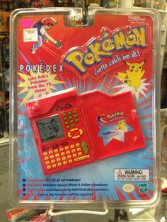 a red toy phone with a pikachu character on it's display case