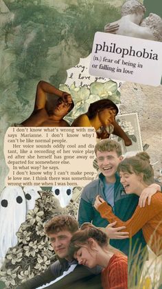 the collage shows people in different poses, with one woman holding another man and two men