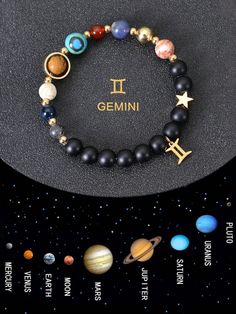 Negro Sexy,Calle Collar  Vidrio   Embellished 8 Planets, Solar System Bracelet, Libra Virgo, Jewelry Couple, 12 Constellations, Valentine Jewelry, Zodiac Pendant, Couple Gift, Valentines Jewelry