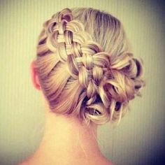 Four strand French braid into messy bun Hairstyles ❤ liked on Polyvore featuring beauty products, haircare, hair styling tools, hair, hair style and hairstyles Side Hairstyles, Trendy Wedding Hairstyles, Side Braid, Hair Updo, Braided Updo, Braids For Short Hair, Bridesmaid Hair, Prom Hair, Hair Updos