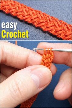 someone is crocheting an orange piece of yarn with the words easy crochet