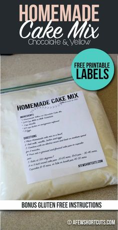 homemade cake mix in a bag with text overlay