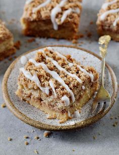 a piece of cake on a plate with a fork