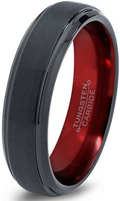 men's black and red wedding band with brushed finish