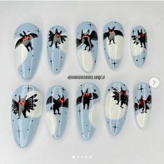 Mothman Nail Art, Cryptid Nails, Mothman Nails, 2024 Nails, Nail Time, Anime Nails, Seasonal Nails, Gothic Horror, Get Nails