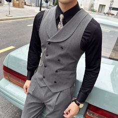 High Quality Autumn Double Breasted Suit Vest Men Business Formal Sleeveless Vest Slim Fit Wedding Groom Banquet Party Waistcoat Material: POLYESTER Applicable Scene: DRESS Fabric Type: Broadcloth Item Type: Vests Gender: MEN slim fit Tuxedo Vests: Dress Vests For Men gilet homme: chalecos para hombre Suit Vest Men, Coat Pant For Men, Men Business Formal, Business Suit Vest, Vest Outfits Men, Business Vest, Casual Grooms, Mens Vest Fashion, Stylish Mens Suits