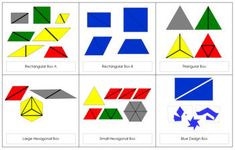 four different shapes are shown with the same color as each one, and two triangles