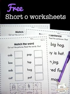 three short o worksheets with purple pen on top