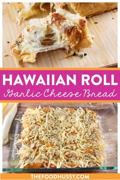 hawaiian roll garlic cheese bread with text overlay