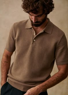 Sawyer Polo - Mottled Beige - Cotton - Octobre Éditions Mens Polo Shirt Outfit, Fashion Outfits Men, Polo Shirt Outfits, Polo Outfit, Shirt Outfit Men, Fashion Wishlist, Men Fashion Casual Outfits, Business Casual Men