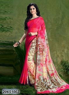 Buy this Creative Pink Coloured Georgette Printed Saree at reasonable rate from Satrani fashion. Best Designer Sarees, Latest Indian Saree, Party Sarees, Indian Sarees Online, Trendy Sarees, Saree Shopping, Georgette Saree