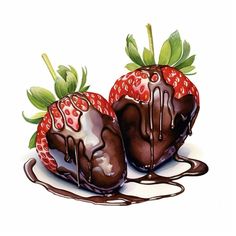 two chocolate covered strawberries on a white background