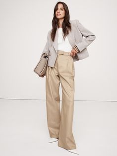 Carmel Pleated Wide-Leg Pant | Banana Republic Pleated Pants Outfit, Bow Jeans, Dressy Hats, Trees Fabric, Pleated Pant, River Bank, Legging Fits, Petite Shorts, Pleated Pants