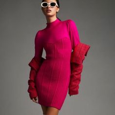 Nwt Anthropologie Fuschia Bodycon Sweater Dress Size Medium, But Could Also Fit A Small Pink Turtleneck Sweater, Pink Sweater Dress, Bodycon Sweater Dress, Cool Sleeves, Turtleneck Sweater Dress, Sweetheart Dress, Anthropologie Sweater, Knit Mini Dress, Anthropologie Dress