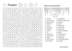 a snowflake word search is shown with the words frozen on it and an image of