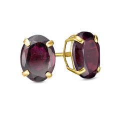 Always a welcomed gift, these tasteful gemstone stud earrings are a sweet surprise on her January birthday. Crafted in 10K gold, each petite earring features a dazzling 8.0 x 6.0mm oval-shaped regal red garnet solitaire. Buffed to a brilliant luster, these post earrings secure comfortably with friction backs. Zales Zales, Petite Earrings, January Birthday, Solitaire Studs, Gemstone Stud Earrings, Gold Earrings Designs, Garnet Stone, Birthstone Earring, Gemstone Studs