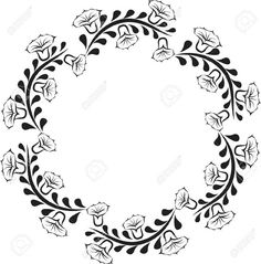 a circular frame with flowers and leaves in black on white background stock photo - 9197