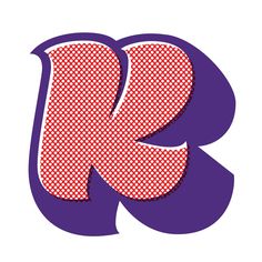 the letter k is made up of small dots and has an uppercase in purple