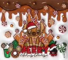 a christmas card with a dog and gingerbreads