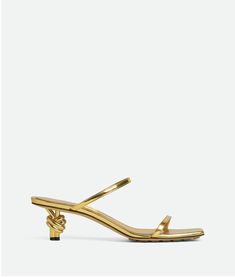 Bottega Veneta® Women's Knot Mule in Gold. Shop online now. Bottega Veneta Shoes, Gold Shop, Jewelry Knots, Leather Denim, Gold Shoes, Eyewear Womens, Long Wallet, Ankle Strap Sandals, Accessories Necklace