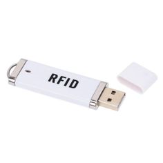 a white usb stick with the word rfid printed on it's front side