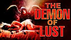 the demon of lust poster with two women laying on a bed in front of them