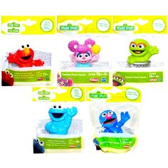 the sesame street toys are packaged in plastic bags