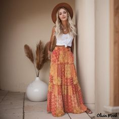 Olivia Mark - Loose-Fitting High-Waisted Maxi Skirt for Casual and Leisurewear Long Flowy Skirt Outfit, Long Flowy Skirt, 2 Piece Skirt, Long Skirt Outfits, High Waisted Maxi Skirt, 2 Piece Skirt Set, Vintage Inspired Fashion, Swim Skirt, Vintage Inspired Design